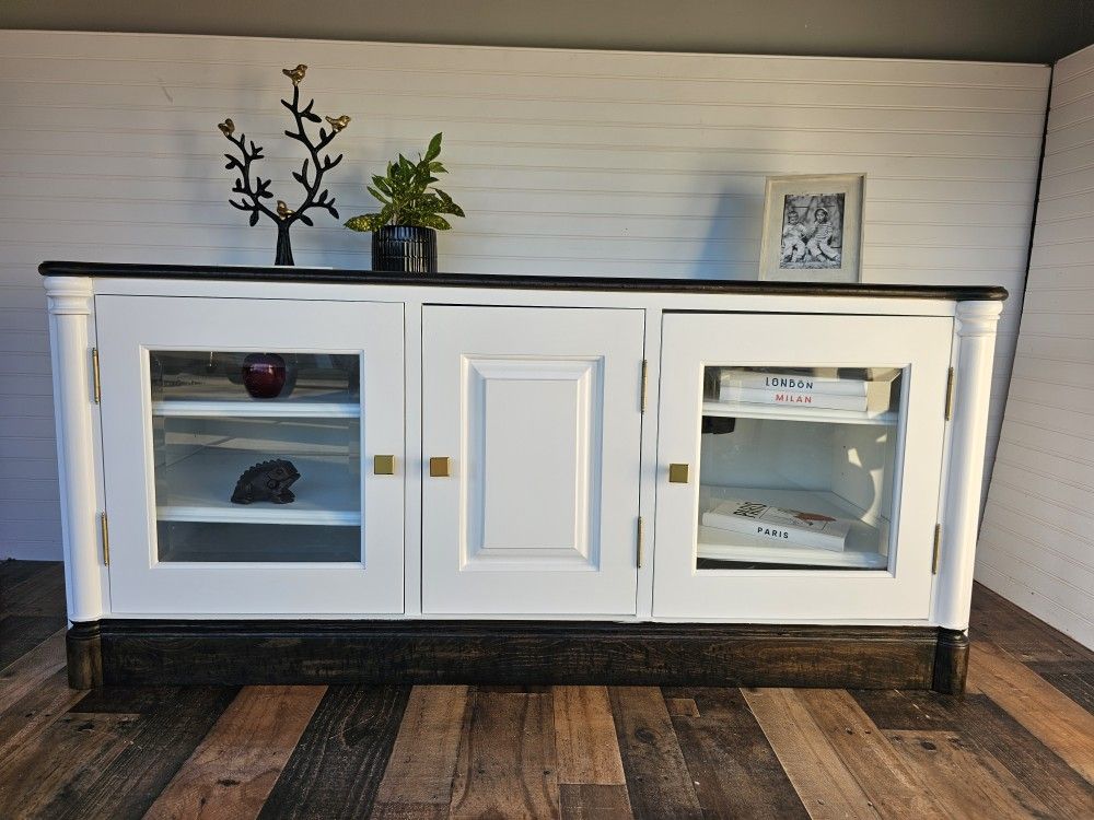 Solid Wood TV Stand Upgraded With New Paint Natural White & Evony Stain On Top