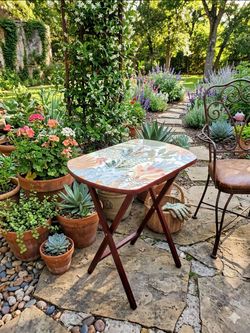 Vintage-style TV tray table Vibrant, maximalist botanical floral pattern