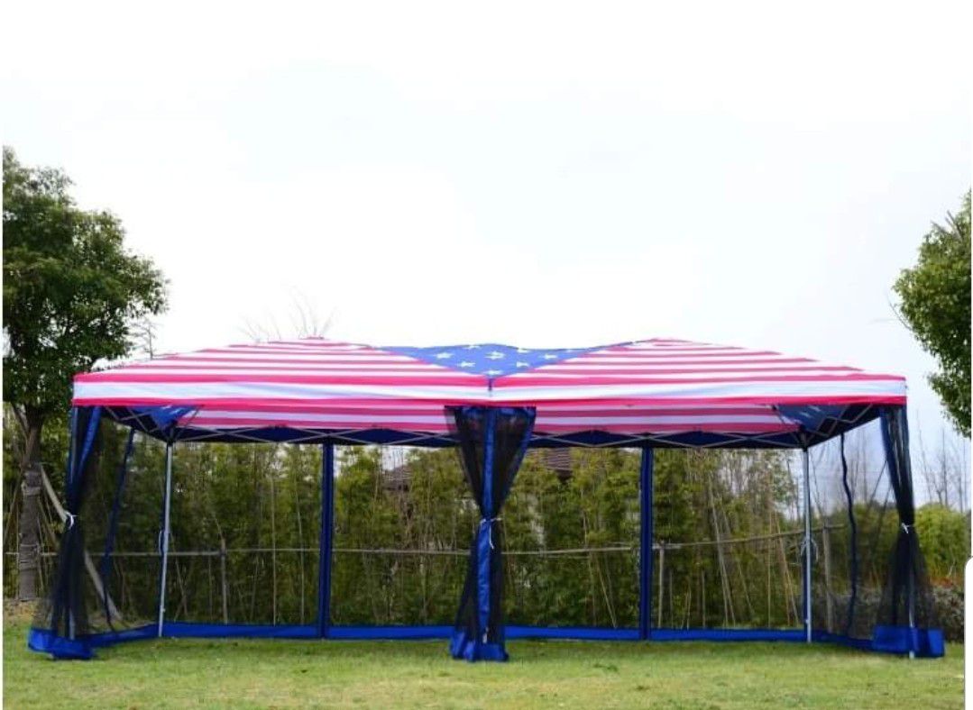 Patriotic 4 of July Gazebo Pop up Party Tent 10' x 20' Party Outdoor Garden