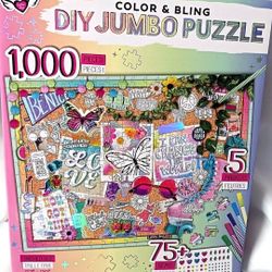 New FASHION ANGELS COLOR & BLING DIY JUMBO PUZZLE 1000 Pcs. GEMS & MARKERS CRAFT