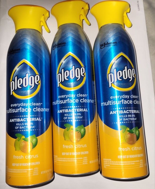 3 Pledge Antibacterial Multisurface Cleaner Spray, Fresh Citrus - Household Antibacterial Spray (9.7oz Aerosol) For $15/$15 Por Los 3