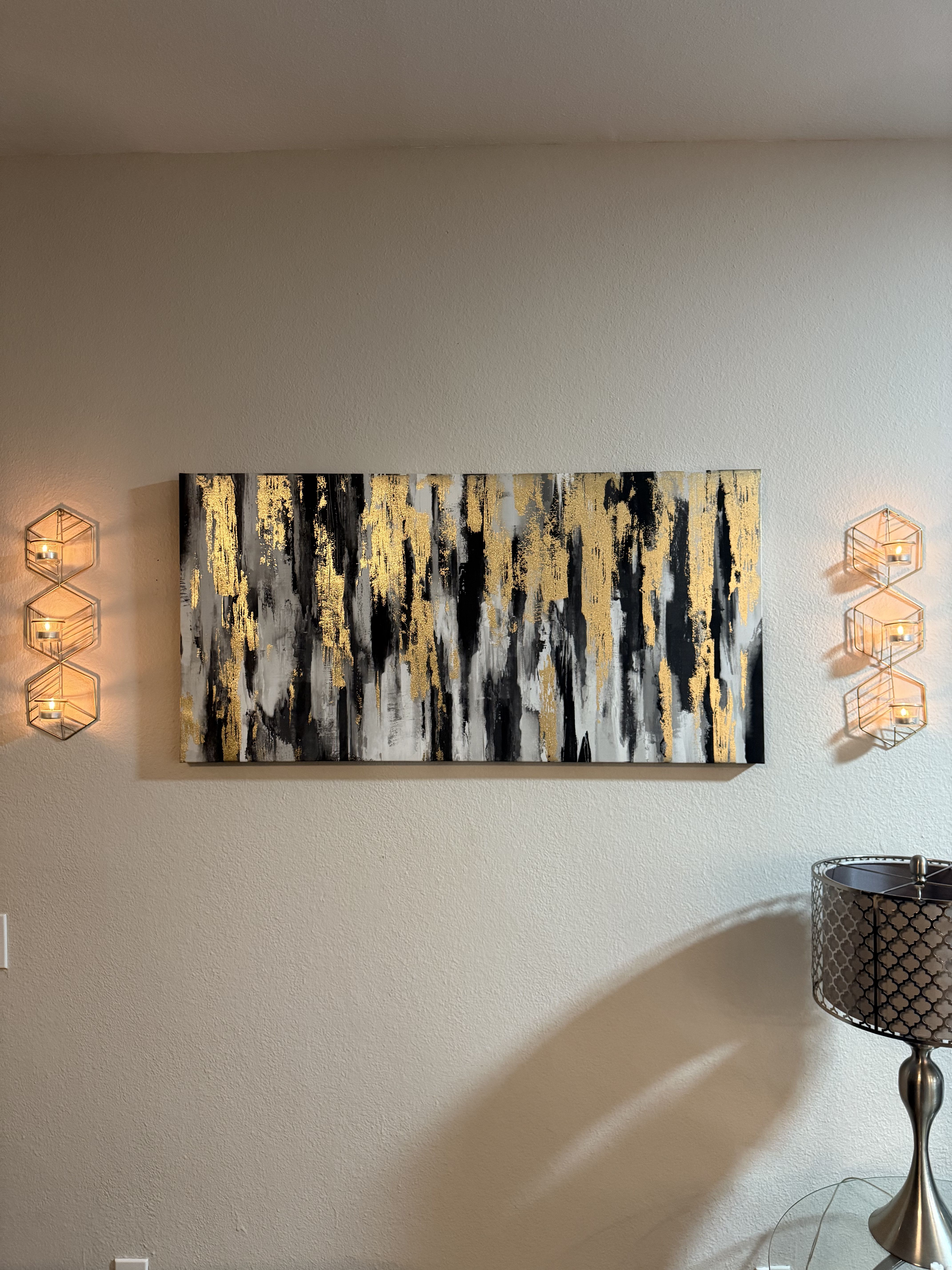 Modern Gold & Black Abstract Wall Art & Candle Set
