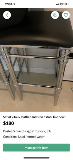 Set of 2 faux leather and silver stool like new!