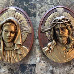 Vintage Jesus and Mary Wall Plaques