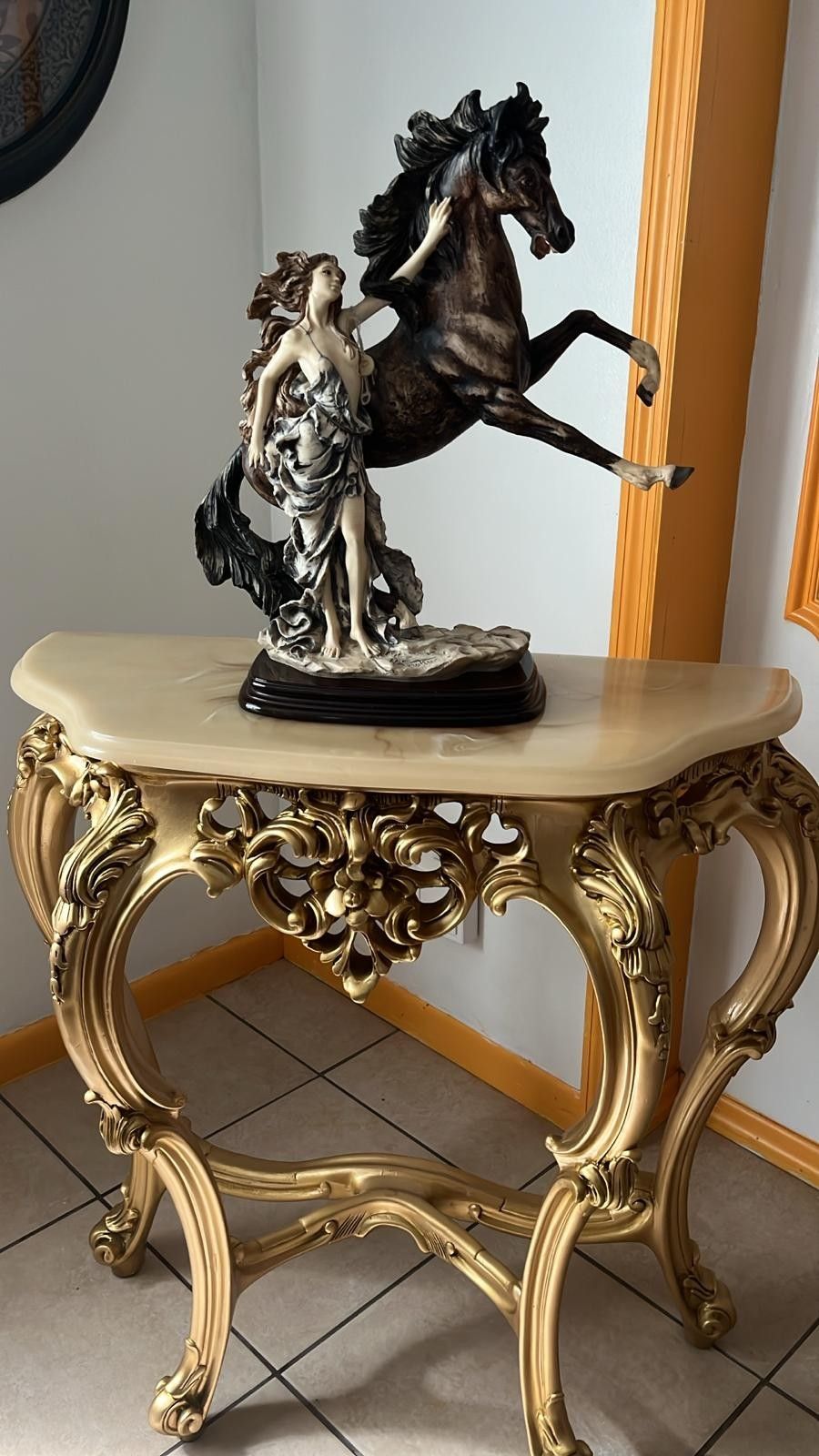 Antique Table & Horse & Woman Figurine