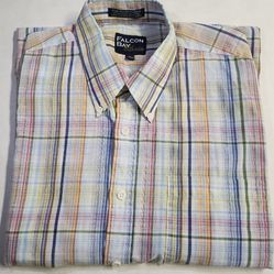 FALCON BAY CLASSICS SINGLE NEEDLE TAILORING Men's Shirt Size L 16-16 1/2  Plaid 