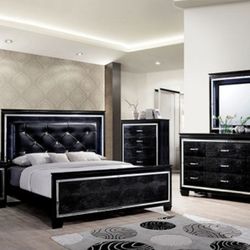 Brand New Black Glamorous 6pc King Size Bedroom Set 