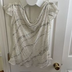 J Kara Ivory Cowl Neck Sequin Flutter Sleeve Blouse (XL)