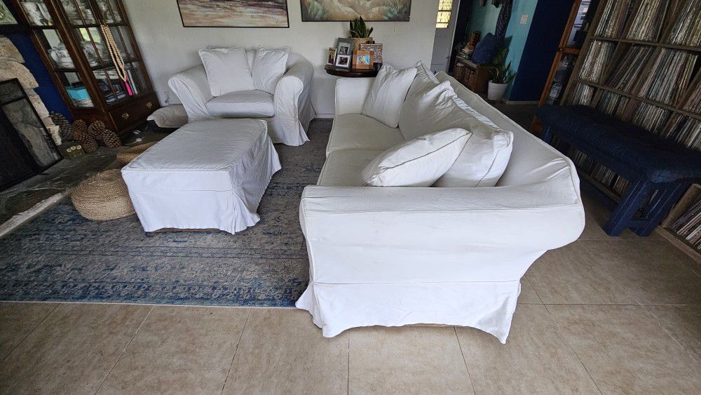 Custom White Slipcovered Sofa Set