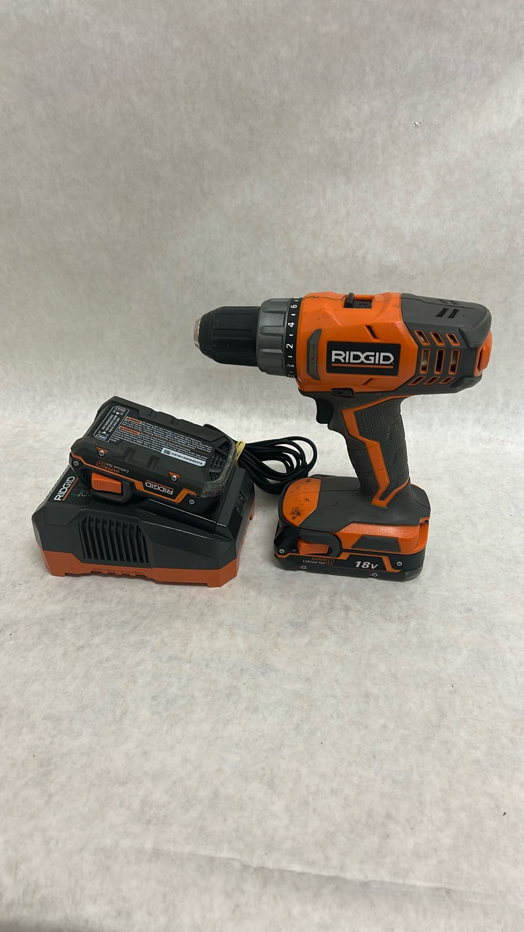 Rigid half inch drill with two batteries and charger
