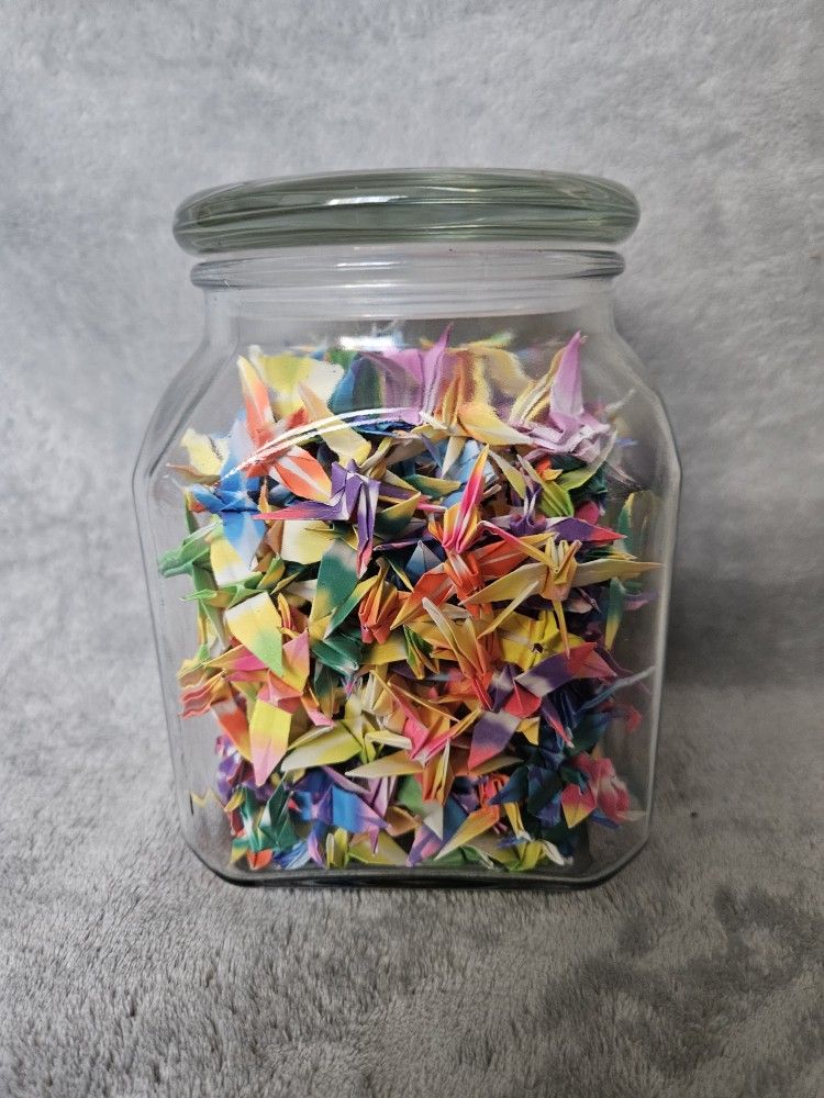 Paper Cranes In Jar