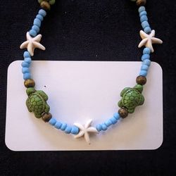 Green Turtle Starfish Necklace Set