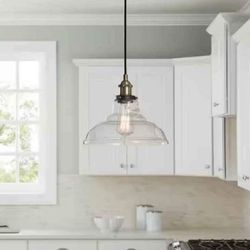 1-Light Dark Bronze Pendant with Clear Glass Shade