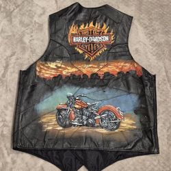 lack leather biker vest with a hand-painted Harley-Davidson