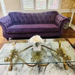 Purple Velvet Sofa and Coffee Table