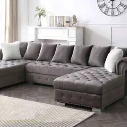 Grey Velvet Double Chaise Sectional