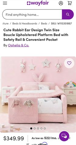 Ophelia & Co. Twin Boucle Platform Bed with Rabbit Ears .