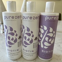 PureZero Biotin Strengthening Shampoo & Conditioner 12ozNo Sulfates Paraben Dyes
