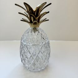 Crystal candy dish with brass leaves