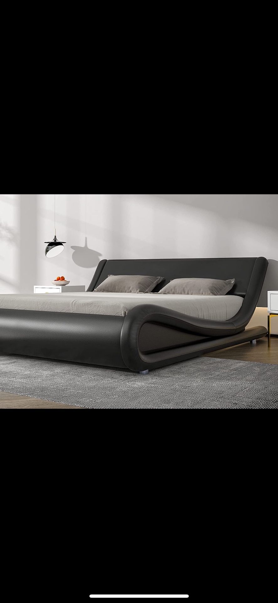 Stylish Black Platform Bed + Mattress – No Box Spring Needed