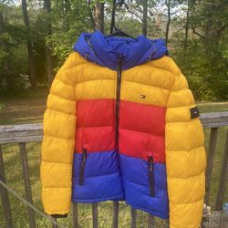 Tommy Hilfiger Yellow Red Blue Colorblock Puffer Jacket