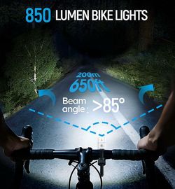 850 Lumen Night Bike Headlights, IPX6 Waterproof, USB-C Charging, Front & Side Lighting Design, 5 Modes, Safe & no Glare, Suitable for Road Bikes, Mou