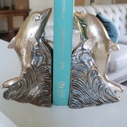 Vintage Brass Dolphin Bookends 