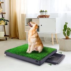 Dog Grass Pad With Tray, 25"x 20" Potty for Puppy Training, Reusable Artificial Pee Pad,