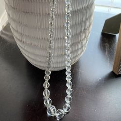 Art Deco Antique Faceted Crystal Graduated 16" Gold Filed Necklace.