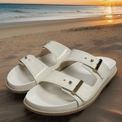 Cole Haan Women's sz 9 Marisol Footbed Sandal Ivory Patent Leather FREE Qik SHIP