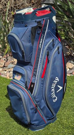 NICE Blue Callaway ORG 14 Golf Cart Bag - 14 Way Dividers w/ Rain Cover - American Flag - No Fading!