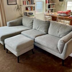 Macy’s Neriah Mid Century Modern Sectional Sofa w/ Left Chaise & Matching Ottoman