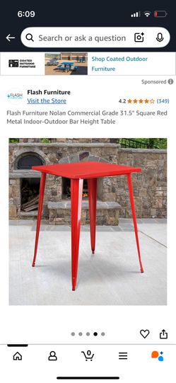 Flash Furniture Commercial Grade 31.5 Inch Square Red Metal Indoor - Outdoor Table