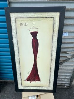 Emily Adams Signed Vintage Little Red Fashion Dress Print, Framed Portrait