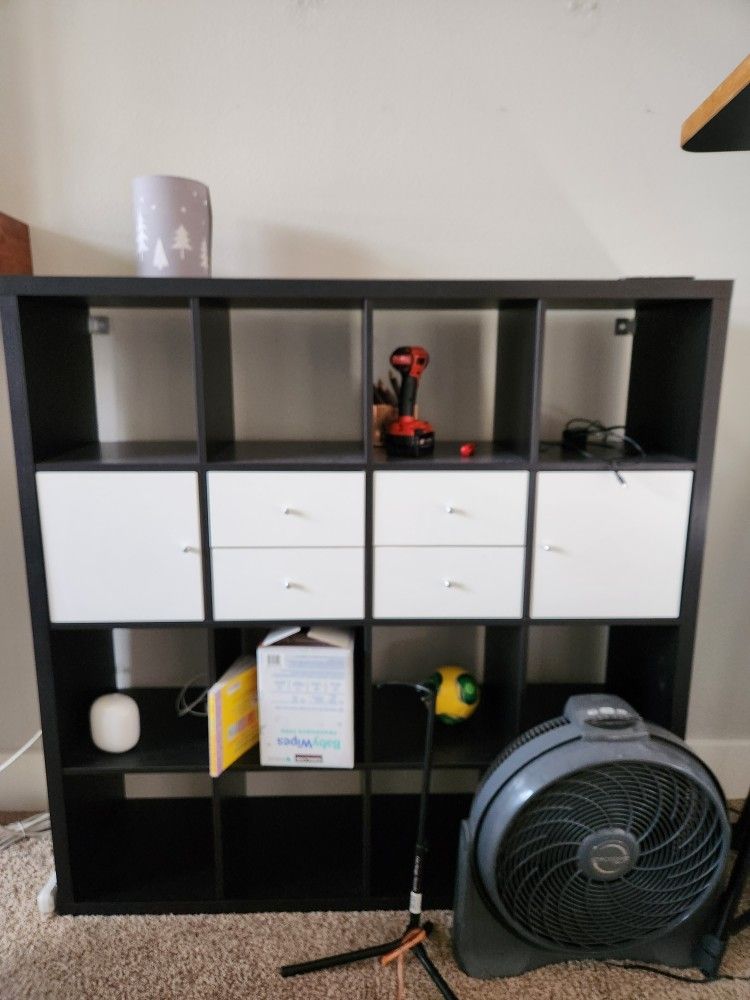 Ikea Kallax 4x4 Black With White Shelves And Drawers