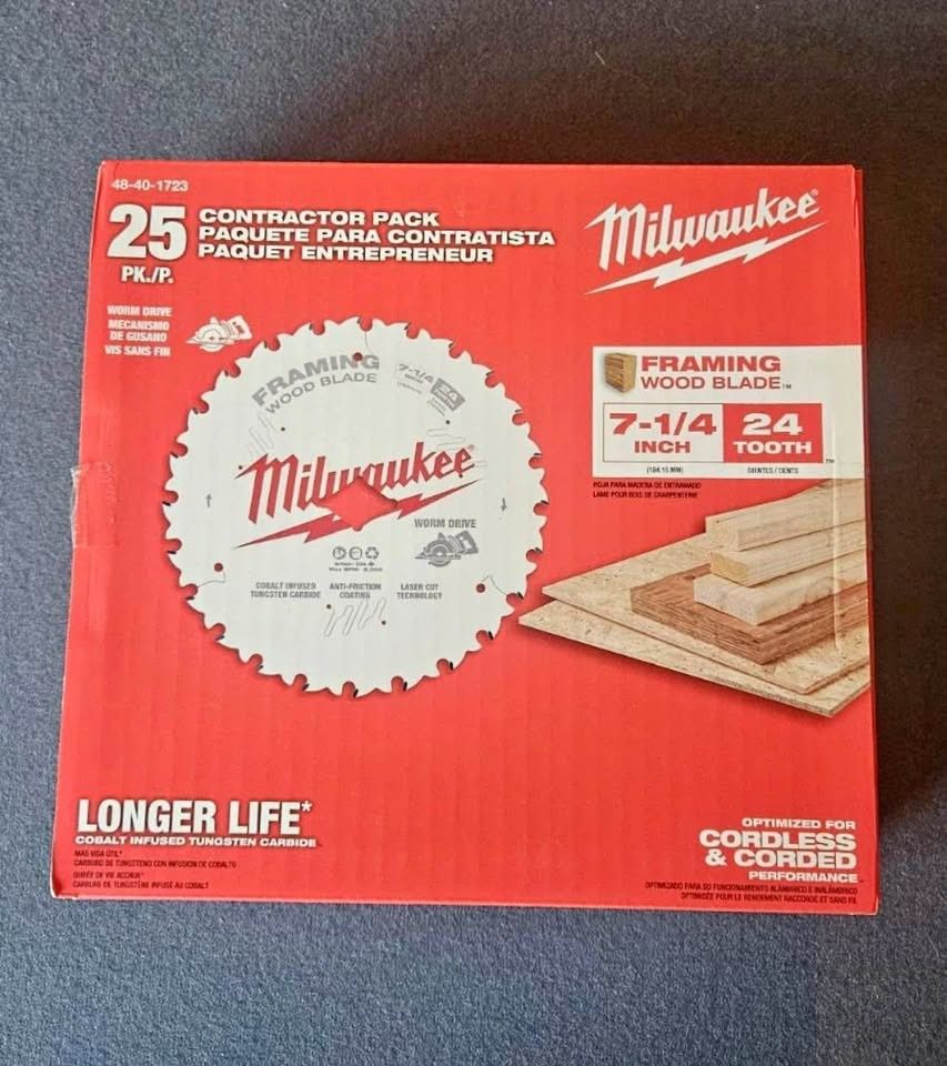 MILWAUKEE7-1/4 in. 24-Tooth Tungsten Carbide Wood Cutting Framing Circular Saw Blade (25-Pack)