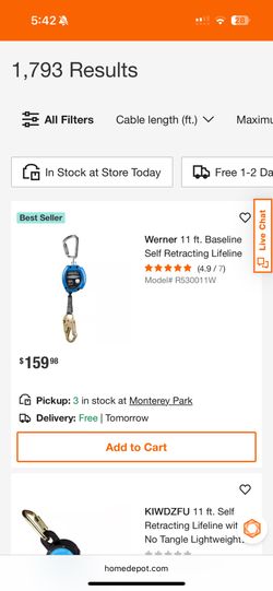 Werner 11ft baseline self retracting lifeline