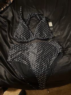 Fashion Nova Black Polka Dot Bikini (M)