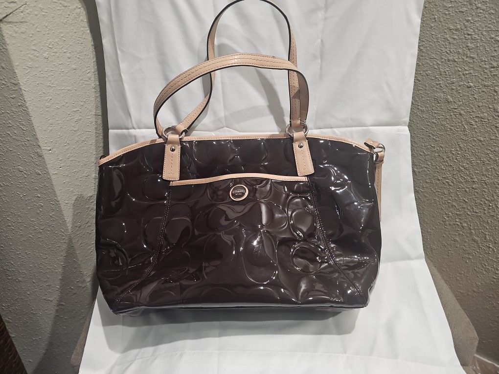 Coach Signature Dark Brown bag Women's Satchel handbag Purse Ladies 100% Authentic