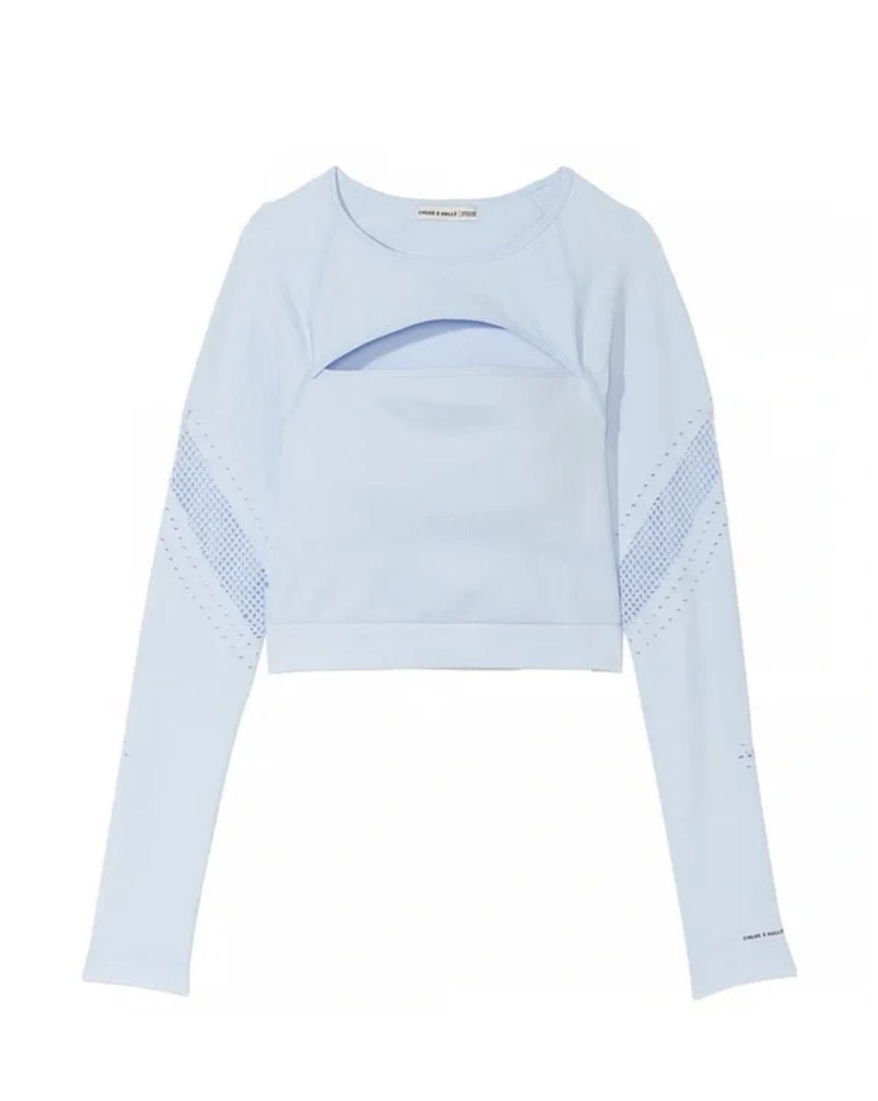 Chlöe x Halle Seamless Mesh Long-Sleeve Crop Top In Blue
