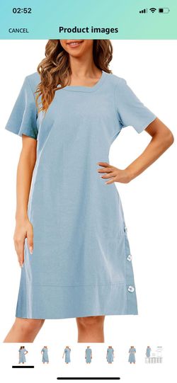Women Casual Floral Print Short Sleeve Dresses Cotton Linen Plus Size Loose Dresses with Pockets ( small I feel like medium )( please follow my page a