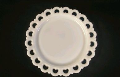 Vintage Anchor Hocking Heart Lace Milk Glass Platter