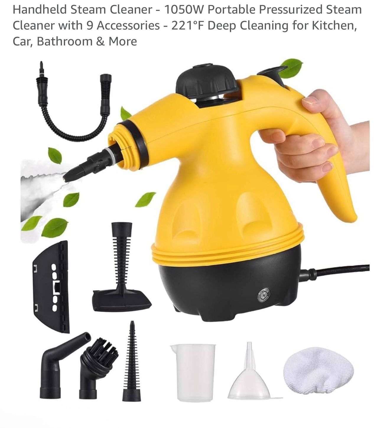 Handheld Steam Cleaner - 1050W Portable Pressurized Steam Cleaner with 9 Accessories - 221°F Deep Cleaning for Kitchen, Car, Bathroom & More