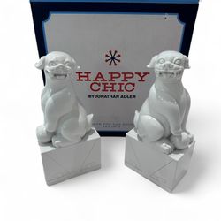 Jonathan Adler Happy Chic Foo Dogs Bookends White In Box Mandarin Oriental  The Jonathan Adler Happy Chic Foo Dogs Bookends in White are a stylish and