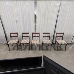 Set of Five Drexel Traditional Dark Wood Dining Chair with Floral Seat
