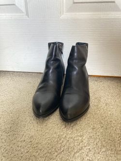Harson Black Leather Ankle Booties Womens 6.5 Pointed Toe Side Zip Block Heel