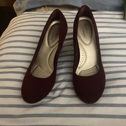 Maroon Closed Toe Wedge Heels 