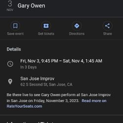 2 Tickets To See Gary Owen Saturday Night Sold Out Show