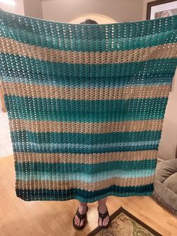 Handmade Crochet Striped Throw Blanket