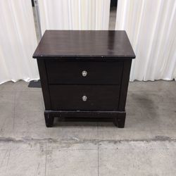 Home Meridian-Dark Brown Two-Drawer Nightstand with Silver Knobs